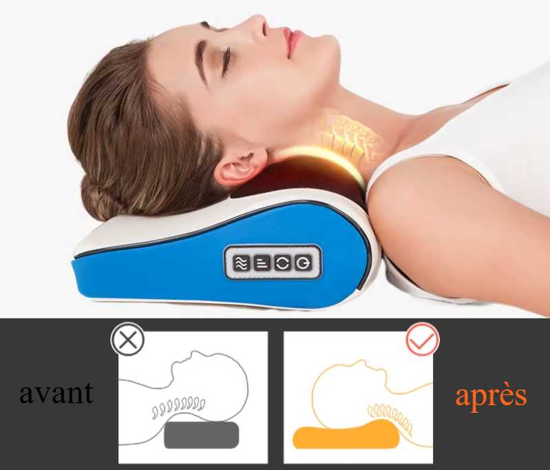 Maison Shiatsu SleepRelief™ : Oreiller cervical massage shiatsu chauffant pour détente et sommeil
